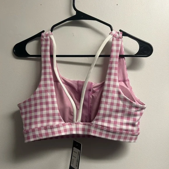 Pink and White Gingham Sports Bra - Picture 2 of 3